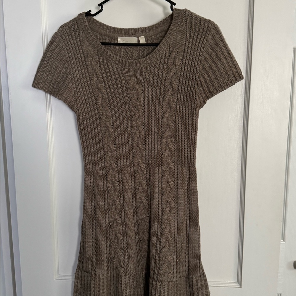 Brown Cable Knit Short Sleeve Dress